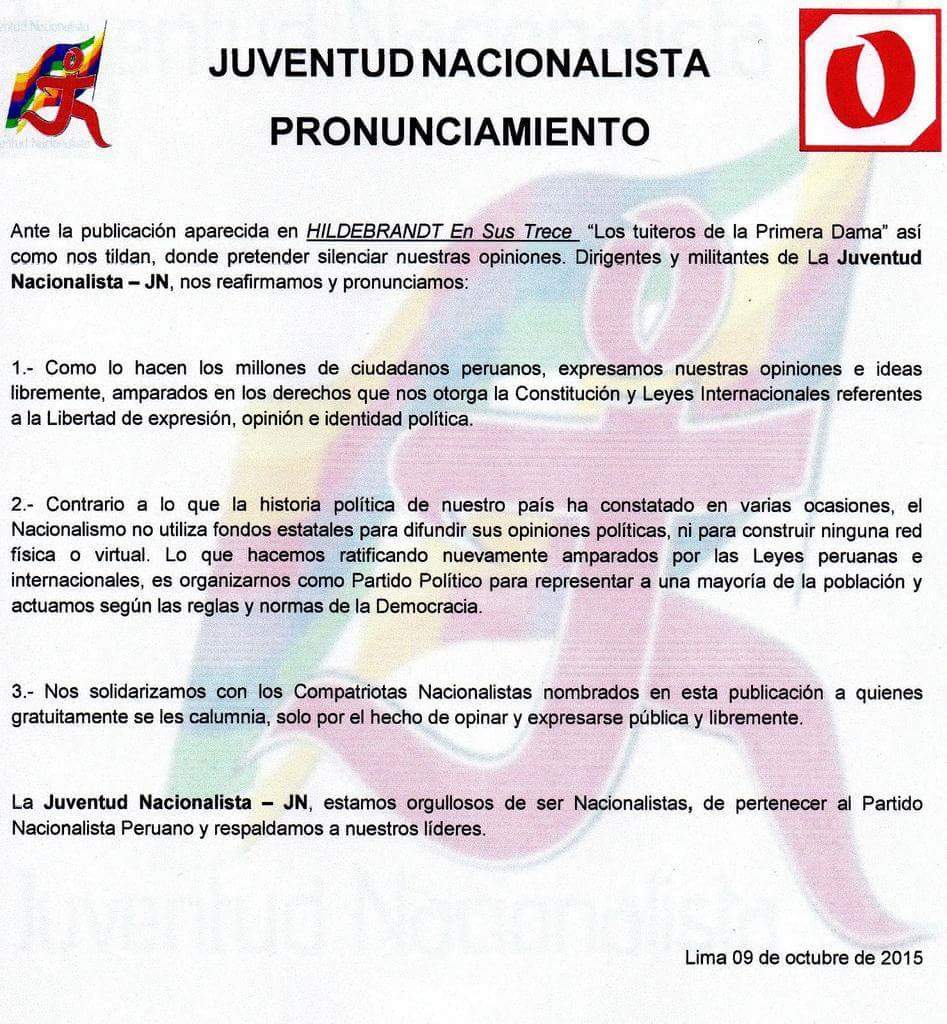 Juventud Nacionalista descartó uso de fondos públicos en difusión de opiniones e ideas