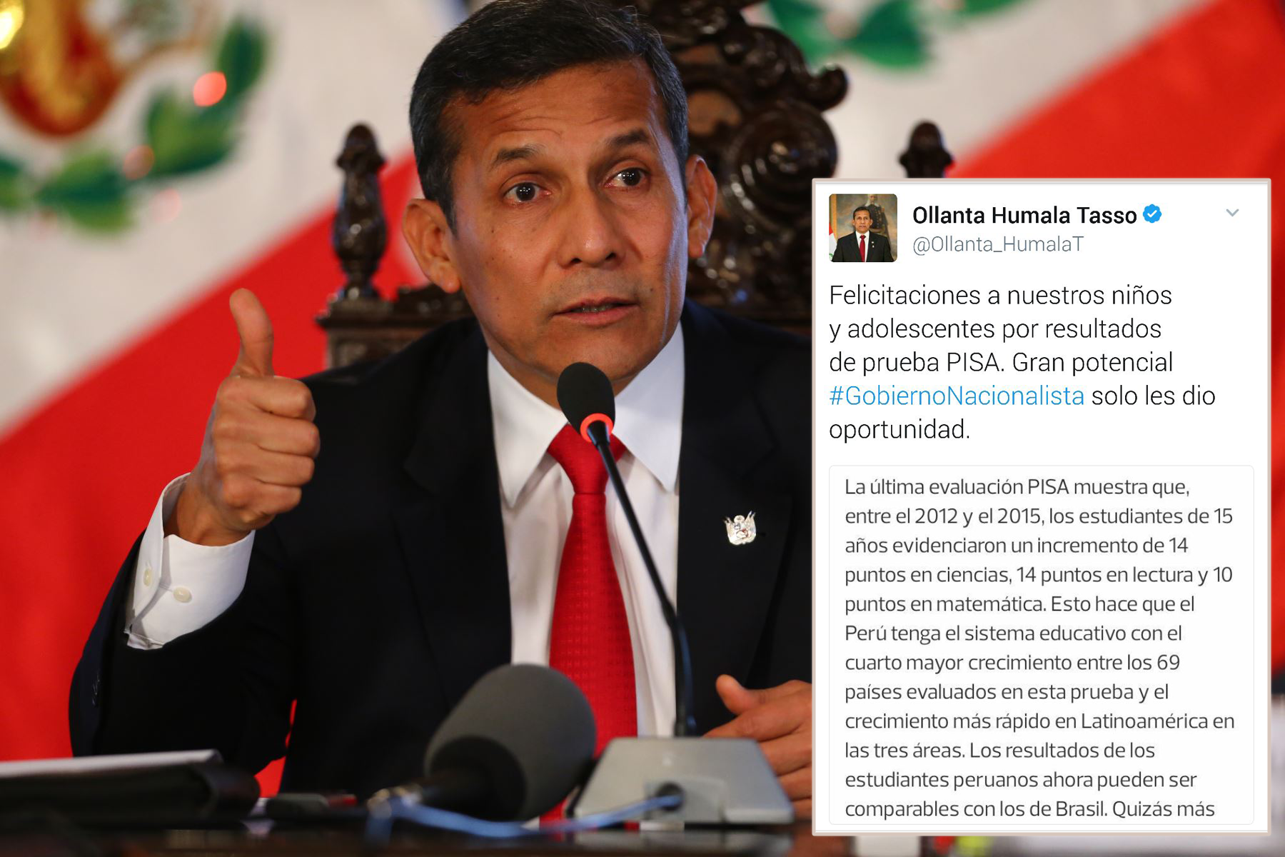 Ollanta Humala destacó los resultados de la prueba PISA