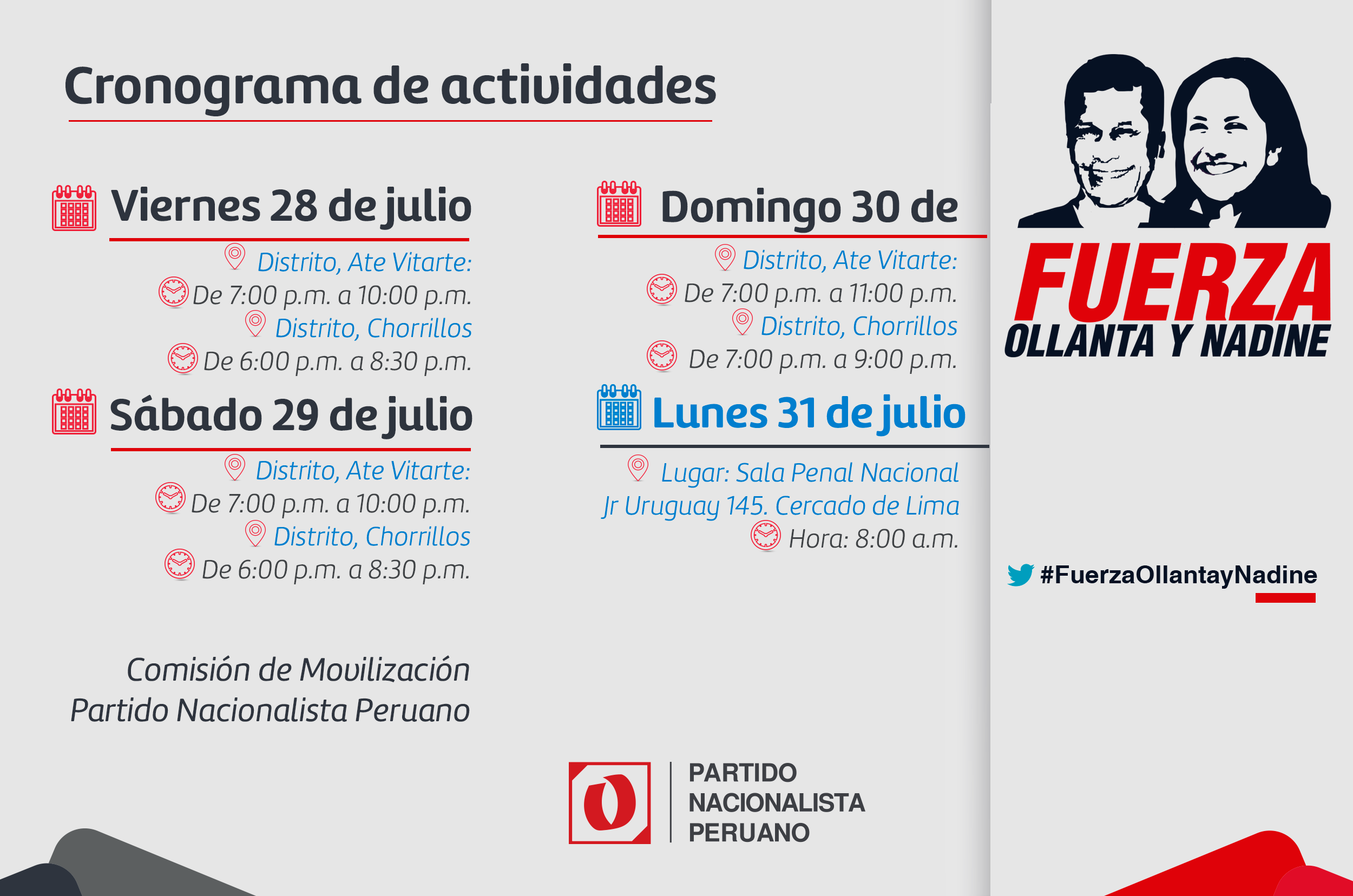 Cronograma de actividades del 28 al 31 de Julio
